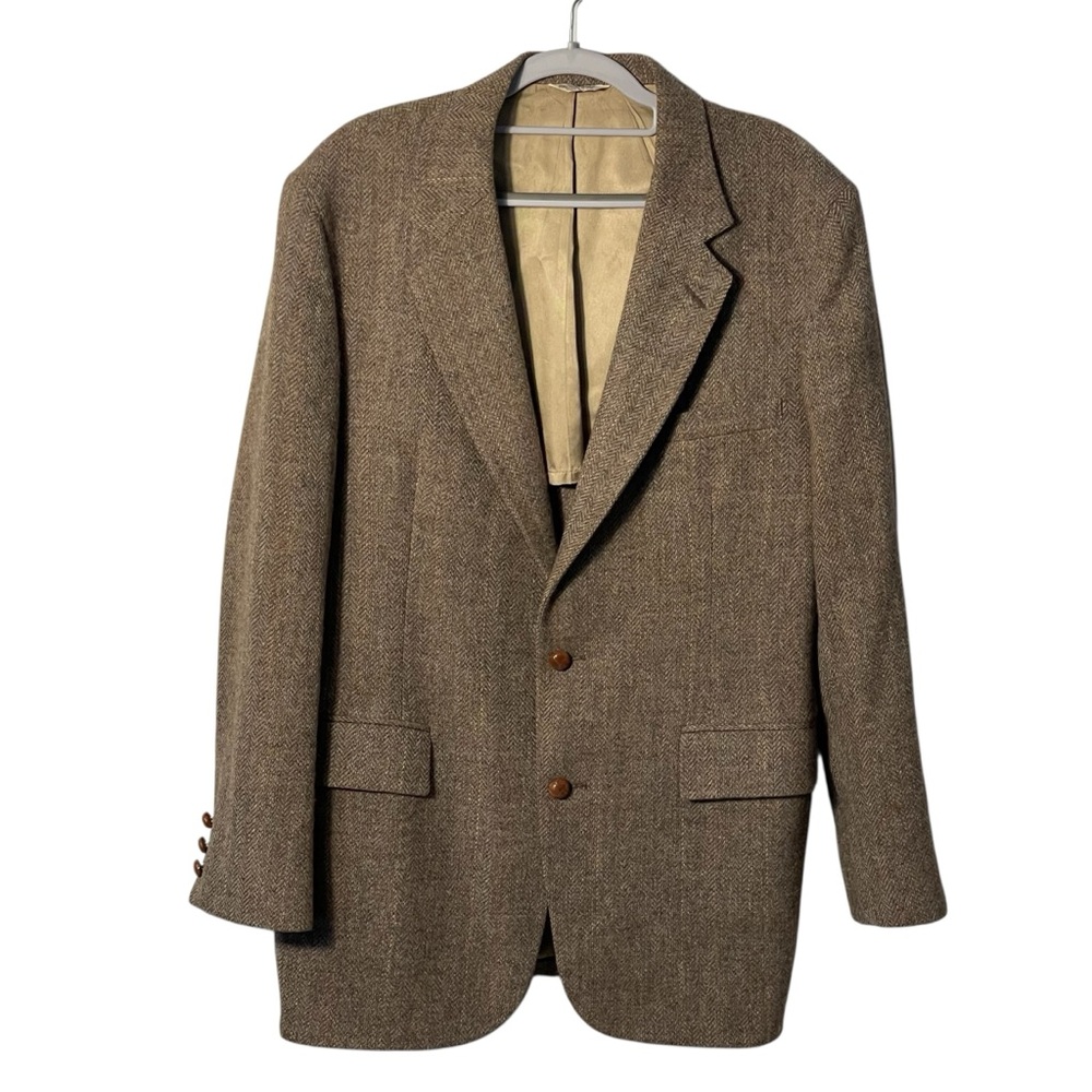 Craig Scott 100% Wool Herringbone Tweed Brown Vintage Men’s Blazer Jacket 42L